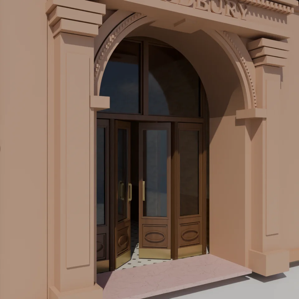 Broadway entrance — corrected hinge motion diagnostic