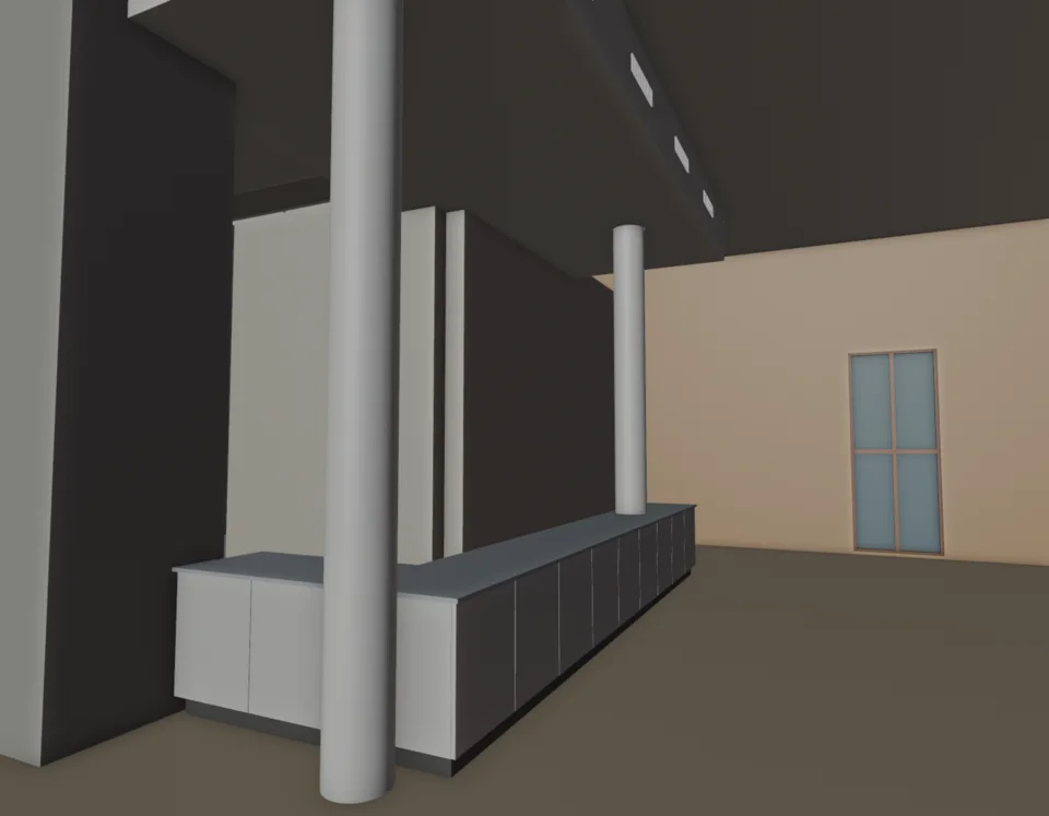 Café — integrated main counter and canopy