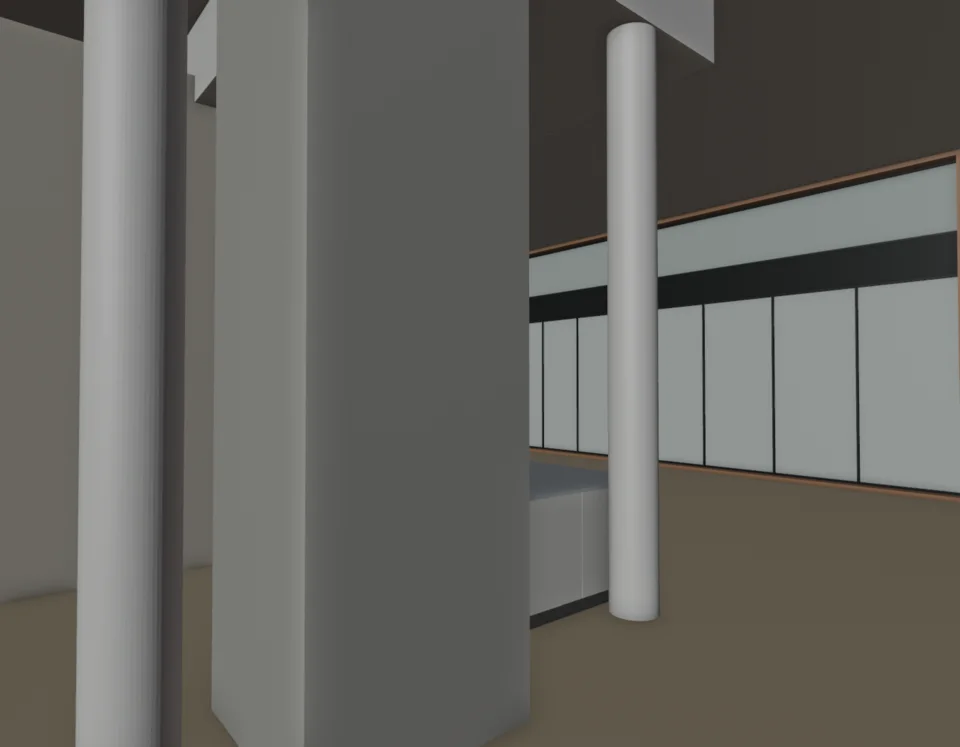 Café counter — concrete-pier return contact