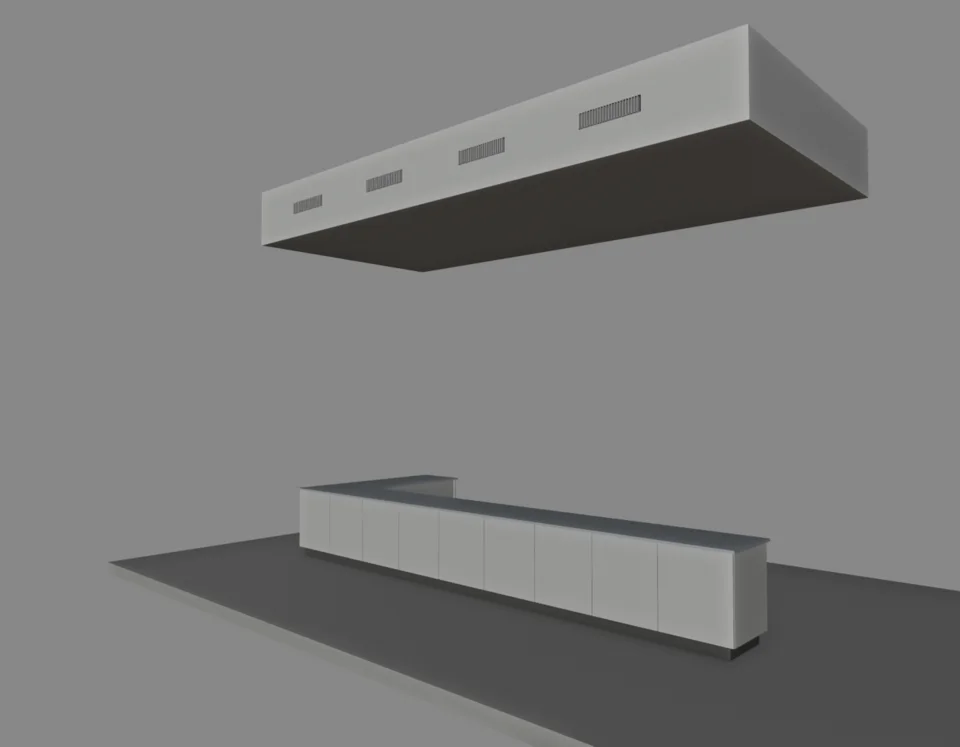 Café counter — opposing construction view