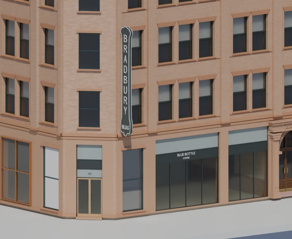 Café corner — physical doorway and masonry witness