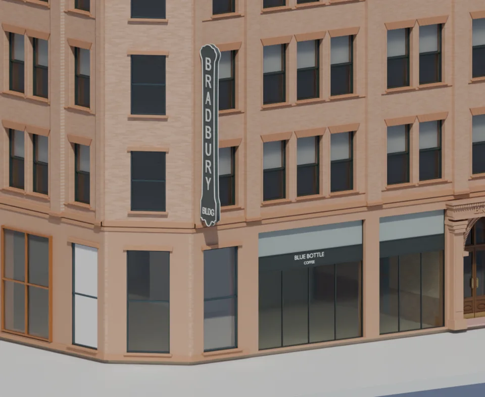 Café frontage — verified pier/header correction