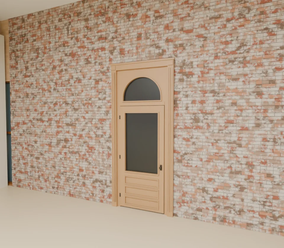 Café — historical door in brick-face study