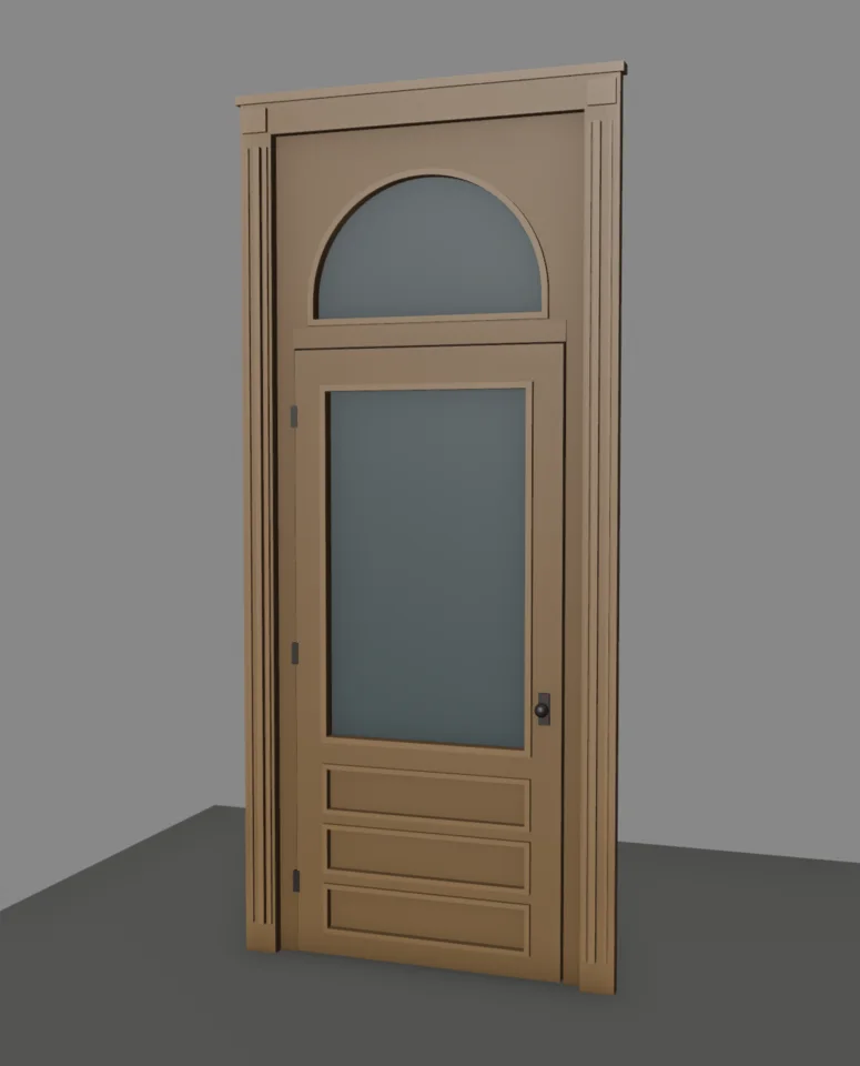 Café inner door — timber and arched transom study