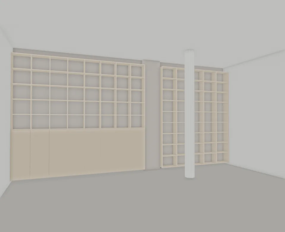 Café library — corrected shelf and pier relationships