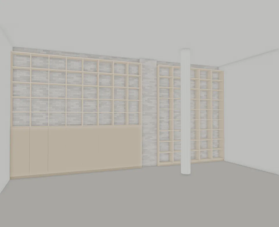 Café library — brick pier and shelf construction