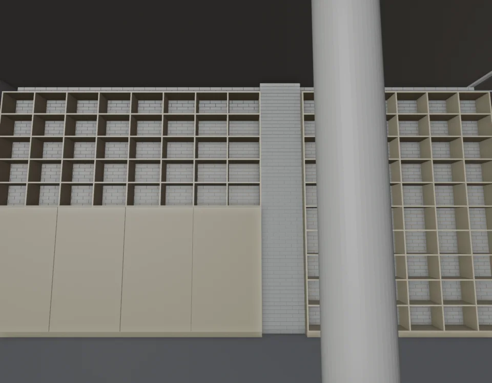 Café library — provisional rear masonry placement