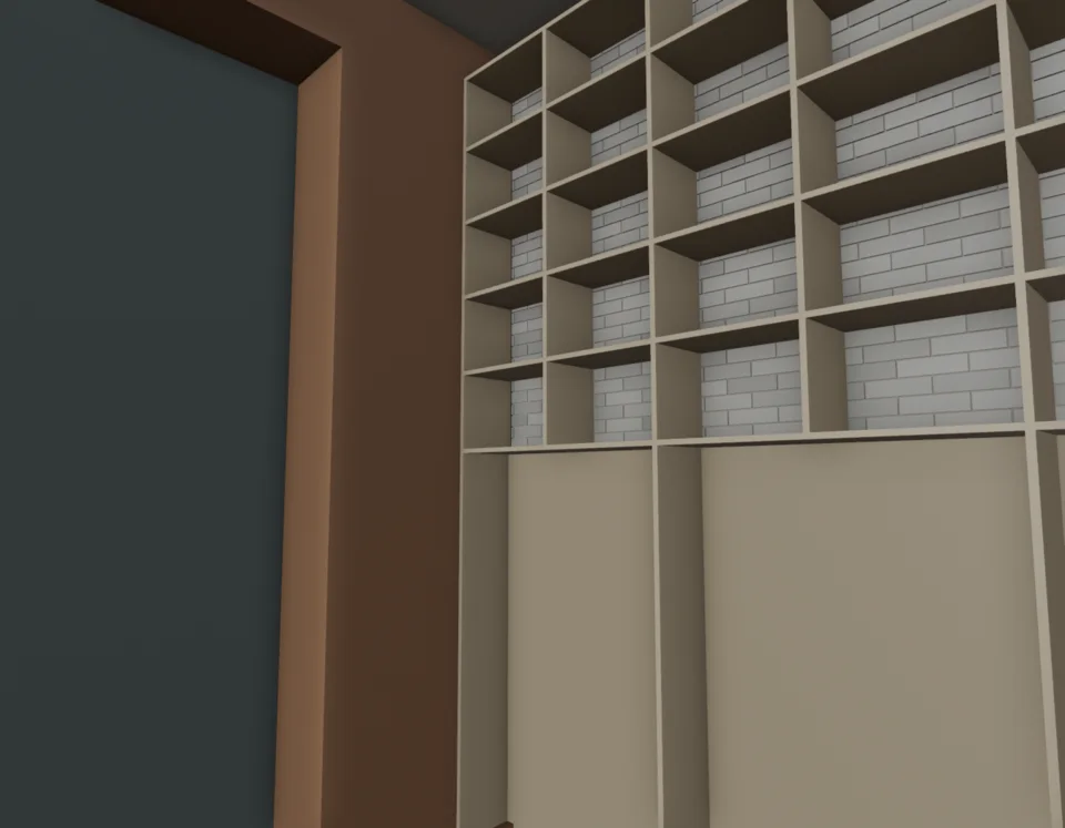 Café library — rear-to-street receiving corner