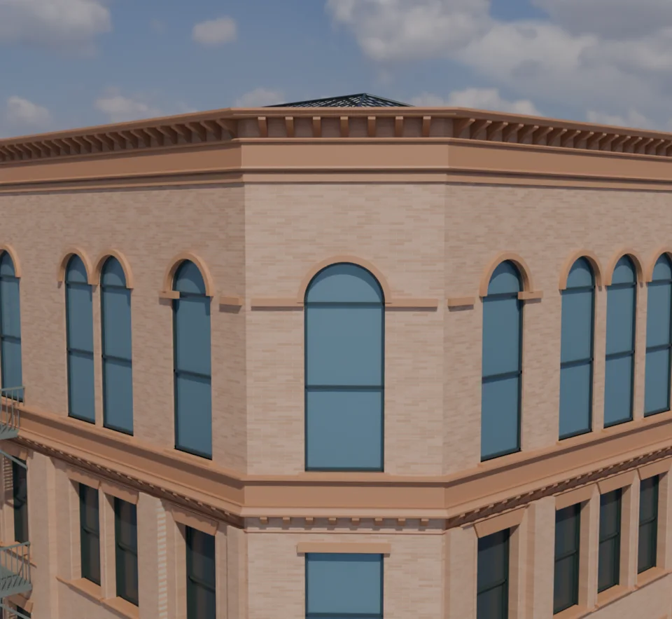 Street corner — continuous cornice junction WIP