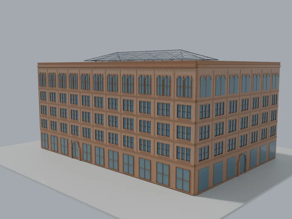 Whole building v4 — exterior WIP
