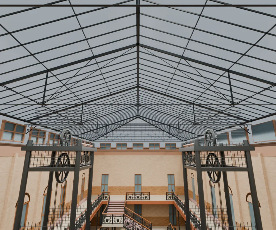 Hip roof and tension-web study v19 — WIP