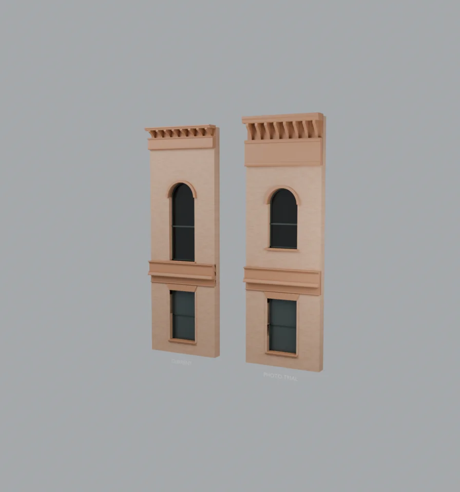 Upper facade — current and photographic proportion trial