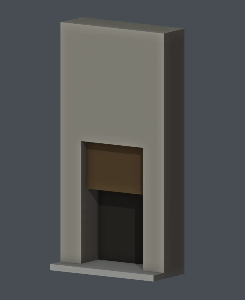 Independent dining fireplace study — oblique