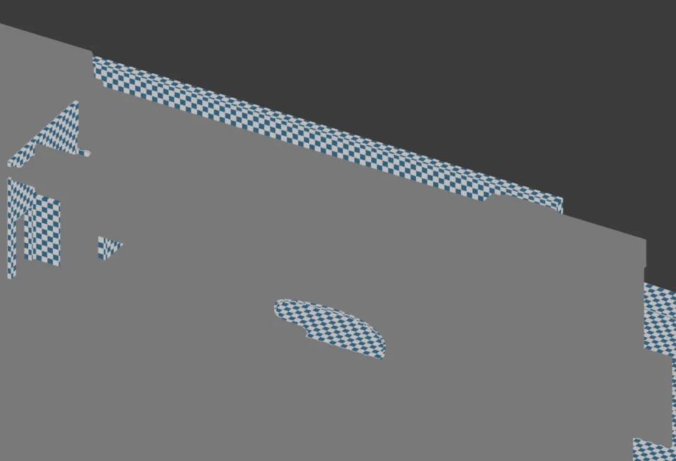 UV checker — courtyard, roof framing missed