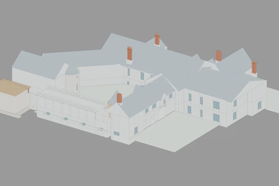 Whole building · courtyard-side comparison