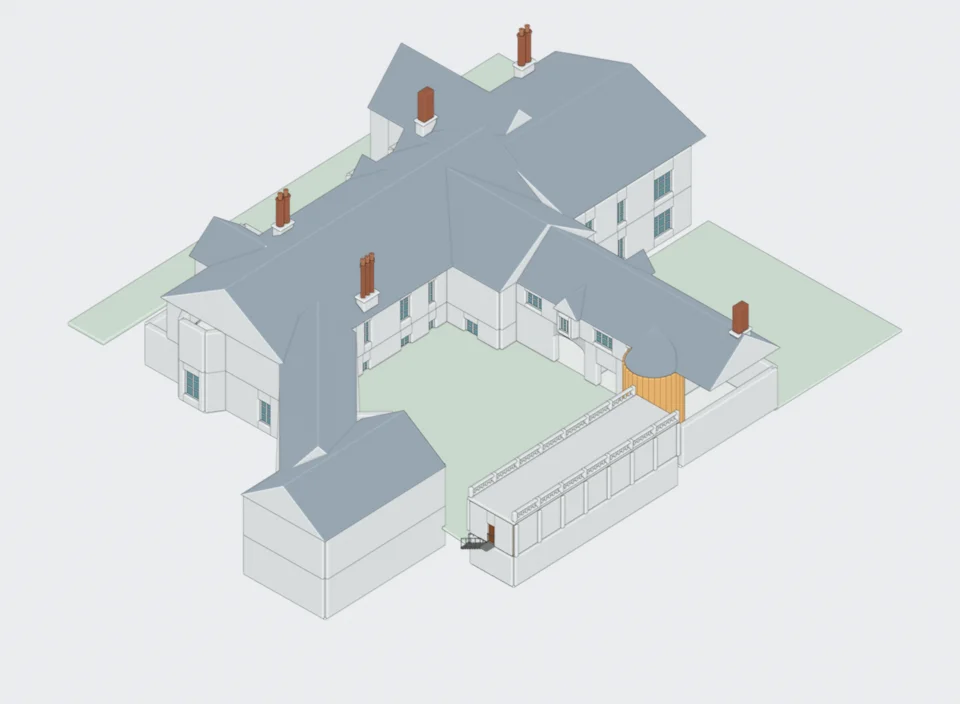 v16 courtyard roof and chimney study