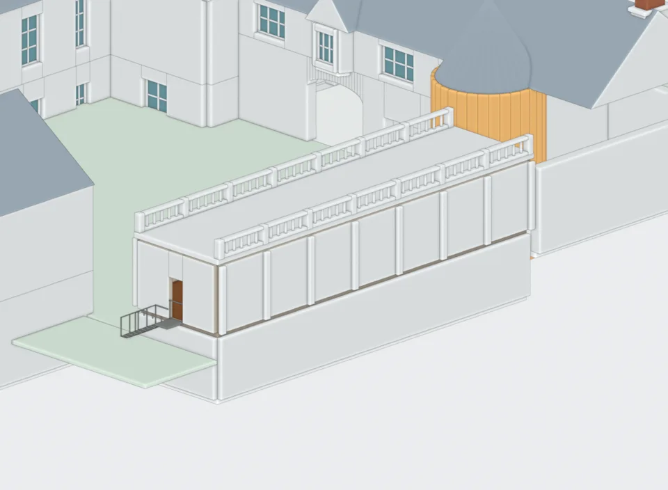 v17 theatre stair meets courtyard surface