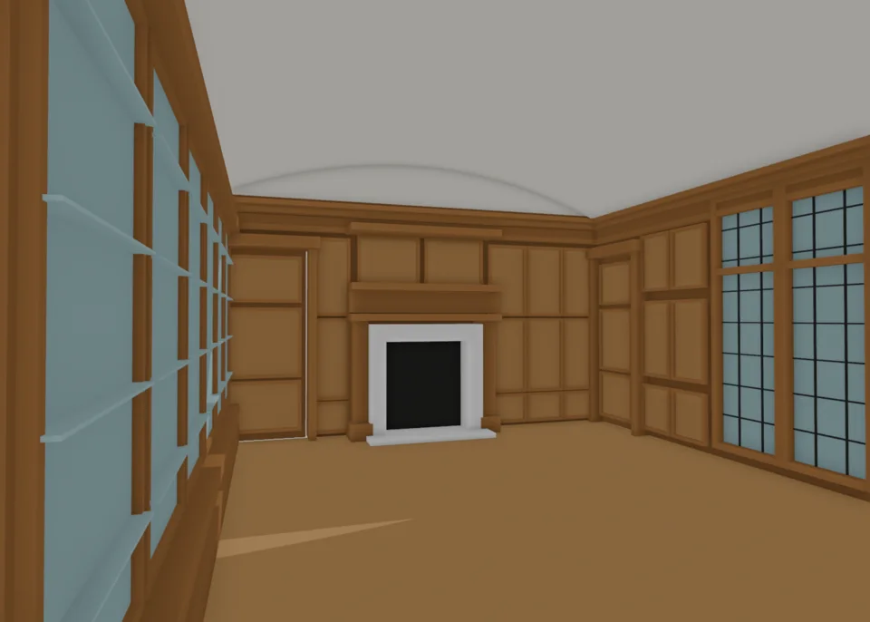 v18 library study toward fireplace