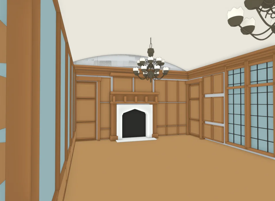 v20 integrated library fireplace view