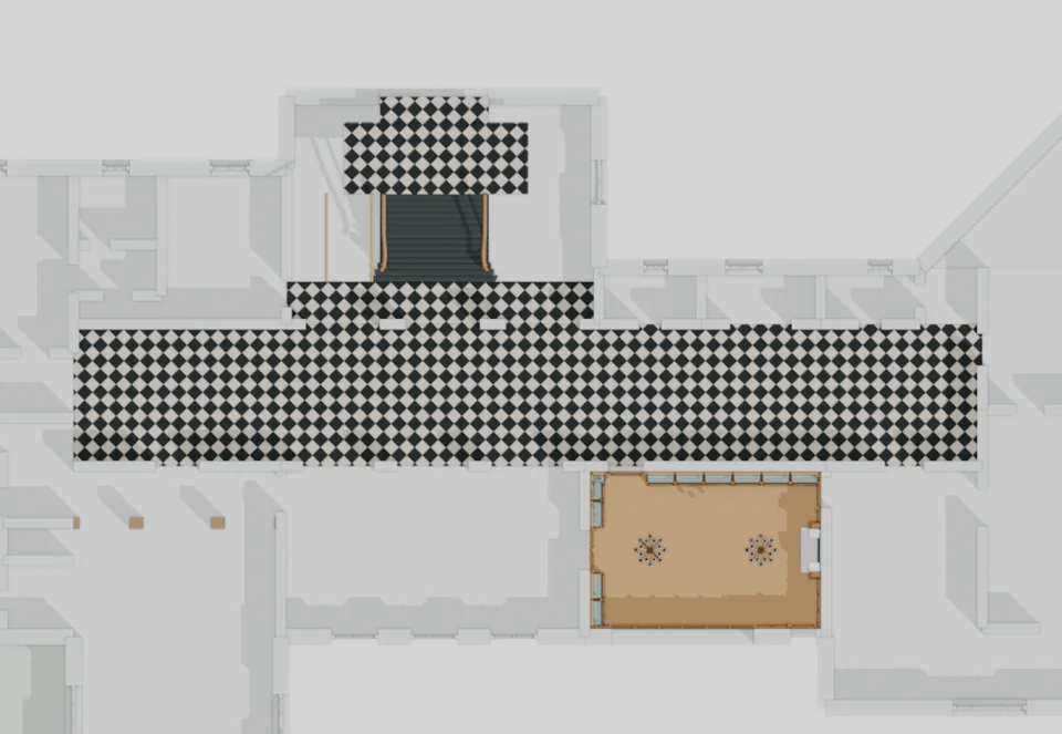 v45 hall-only checker floor scope