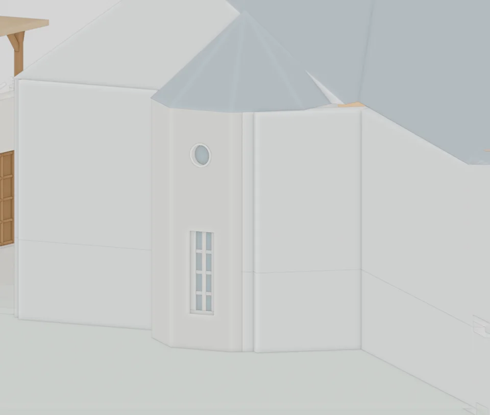 Service tower · corrected wall facets