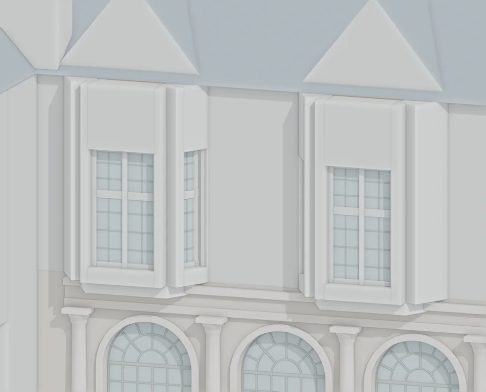 Upper bays · source-visible angled side glazing