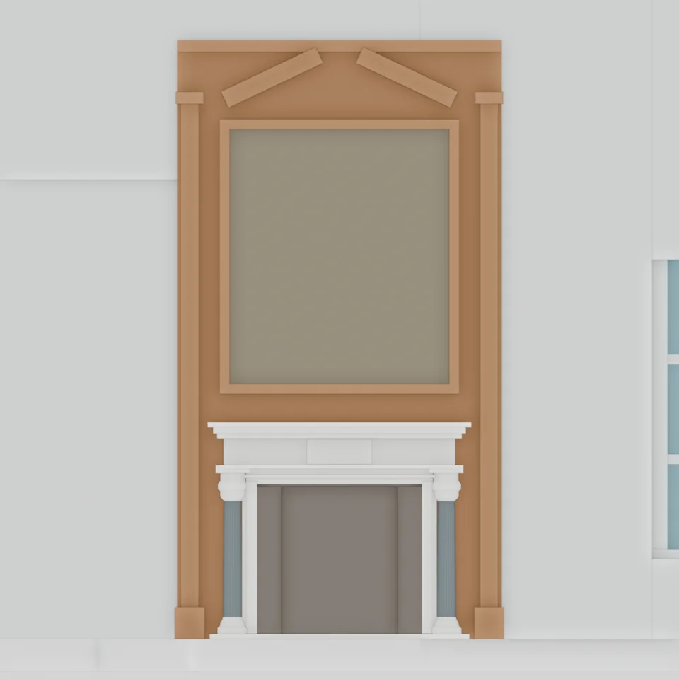 Living fireplace · continuous frame and wood surround
