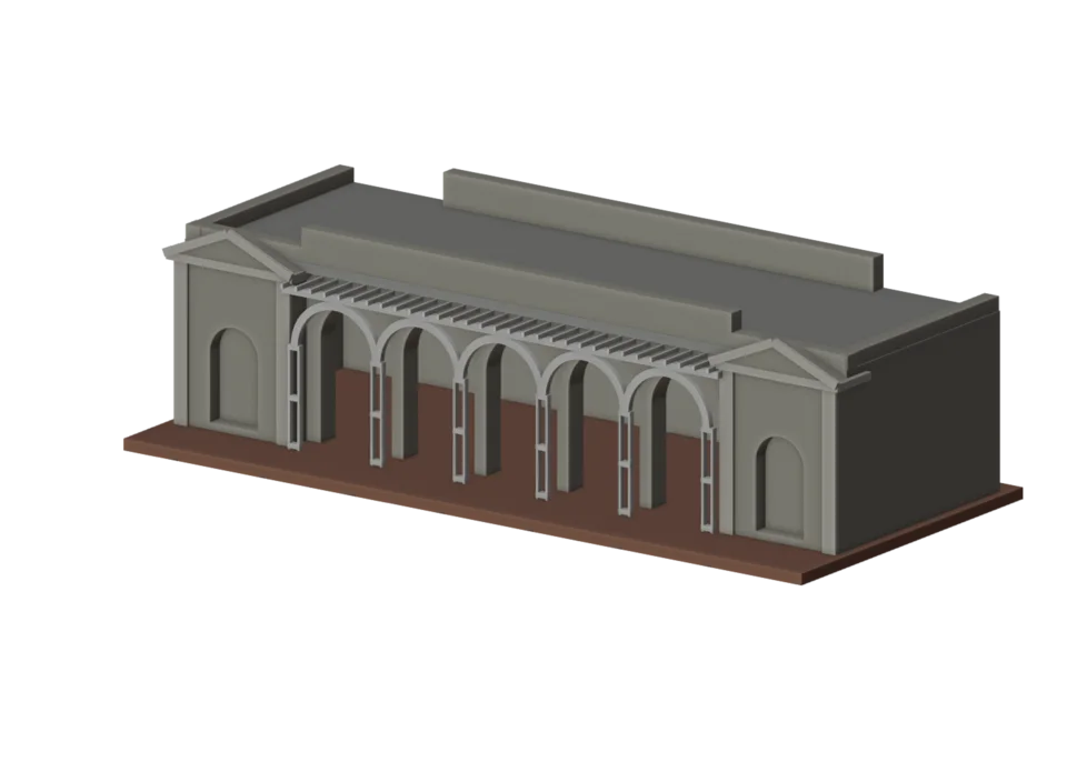 Pool house · arcade and roof depth